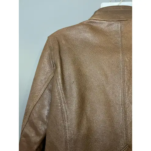 a.n.a  Leather Jacket Womens Medium Brown Genuine Leather Zip Front Moto