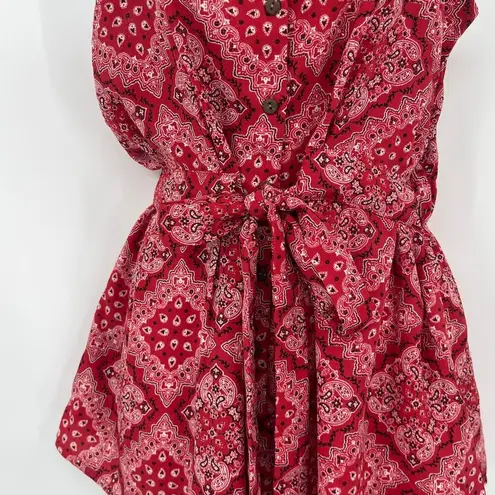 LIFE Bandana Babydoll Womens Top Sz M Red Festival Paisley Retro Americana Size M