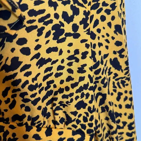 En Saison Leopard Midi Dress with Ruffle Collar size Large Yellow