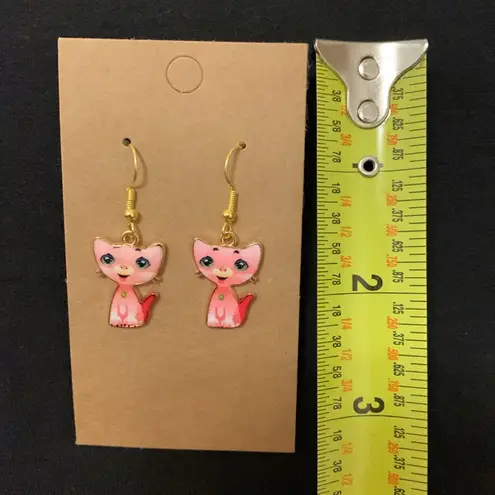 Y2K pink cat handmade earrings NWT