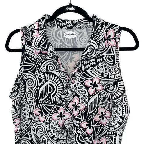 Southwind Apparel Womens Tribal Collared Active Avalon Dress Black White Medium