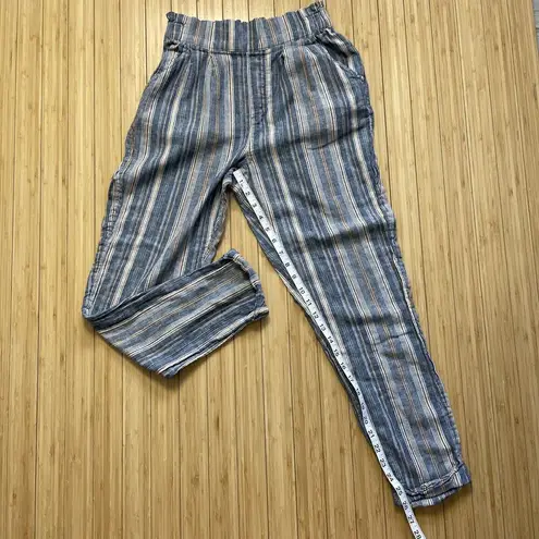 Falls Creek Womens Linen Blend Pull On Pants Small Multicolor Striped Pockets 