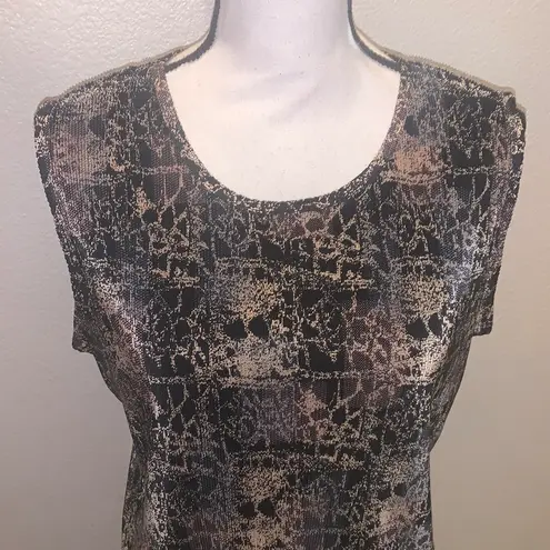 Plisse Clothing Plisse Sleeveless Ribbed Beige Blk Abstract Print Blouse Polyester XL