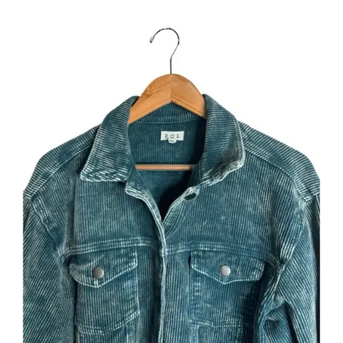 POL  Jacket Teal Size Medium Corduroy Trucker Raw Hem Pockets Short Oversized