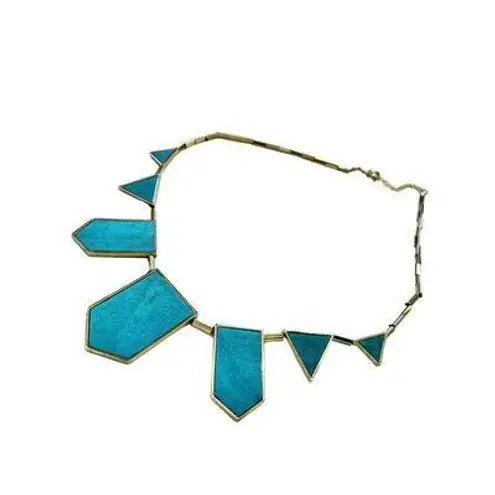House of Harlow 1960 suede station statement necklace aqua blue and gold