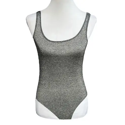 ZARA  Trafaluc Ribbed Bodysuit Black Silver Size Small