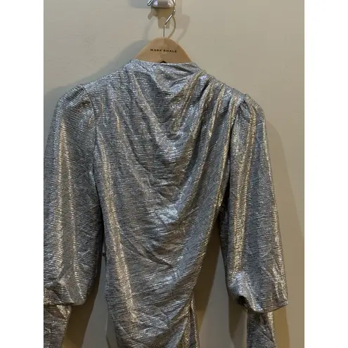 Black Halo Iron Glow Metallic Dress Size 6 Cutout Back Long Sleeve Bodycon