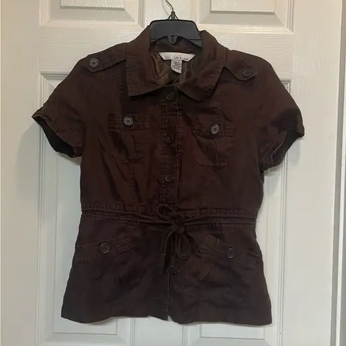 Lucy & Laurel brown short sleeve linen lined jacket safari utility Size medium