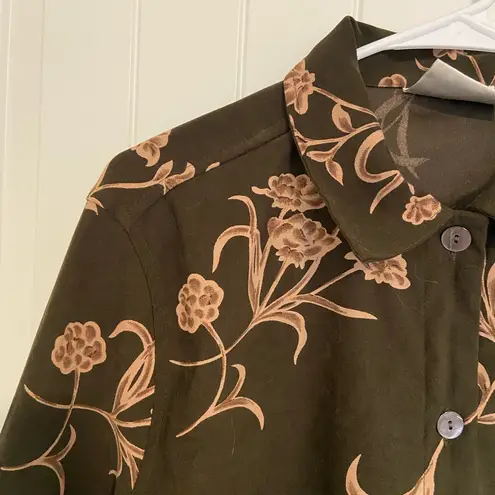 Erika EUC Vintage Studio women’s brown green floral button down shirt medium
