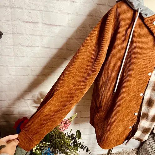 Boutique Cord & Plaid Hooded Shacket