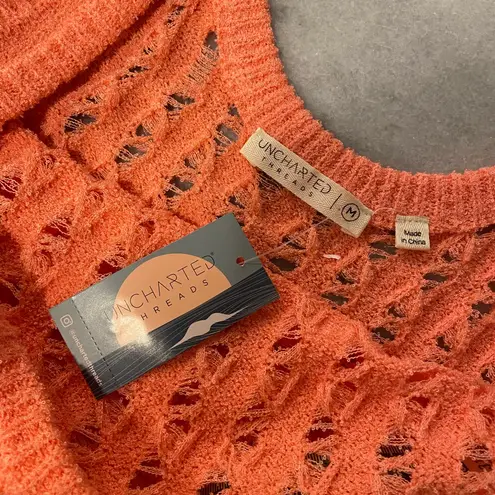 NWT Uncharted Threads Size M Coral Stretchy Knit Crochet Terry Cover Up Dress Pink Size M