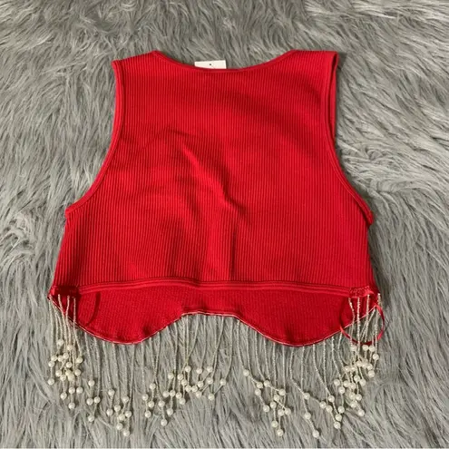 Sincerely Jules ribbed top with pearl fringe Red Size L