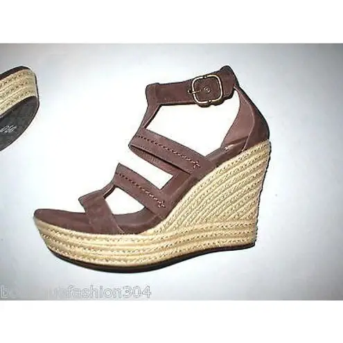 Authentic New Womens 9 9.5 10 UGG Wedge Sandals Platform Raffia Dark Brown Shoes