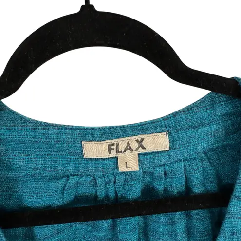 Flax 100% Linen Blue Long Sleeve Button Front Shirt Lagenlook Womens Large