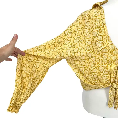 Faithfull the Brand Aira Knot Shirt Yellow Snake Print Long Sleeve Size 4 Small