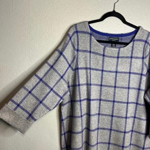 Cynthia Rowley   Boxy Sweater Top Plus Size 2X Gray Blue 3/4 Sleeve Knit NEW