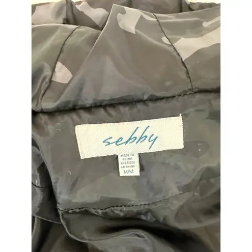 Sebby Hooded Crop Puffer Jacket Black Camo Full Zip Outdoor Gorp Womens Size M