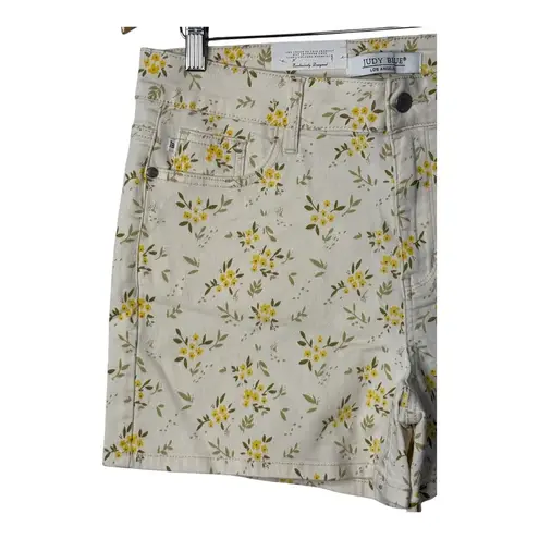 Judy Blue Los Angeles Floral Print Denim Shorts Mid Rise Women Size XL NWT