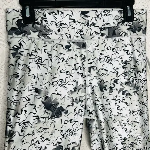 Terez High-Waist Leggings Size L Celestial Silver Star Confetti Full Length Gray