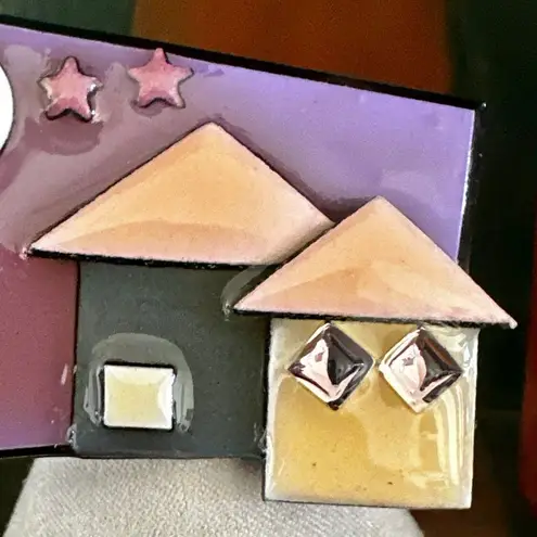 House Pins by Lucinda Mixed Media Moon & Houses Brooch