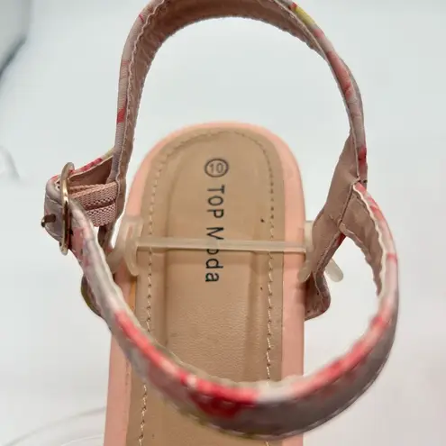 Top Moda Sandal Womens 10 Pink Floral Wedge Open Toe Wedge Sandal