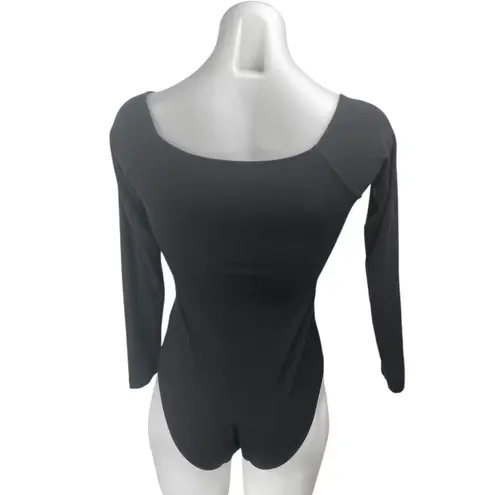 MANGOPOP NEW Black Long Sleeve Scoop Neck Stretch T Shirt Bodysuit Top Size XS