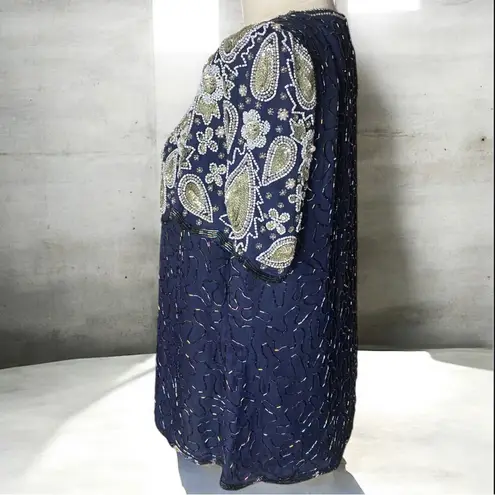 Laurence Kazar Vintage Lawrence Kazar Navy Blue
Beaded Silk Paisley Top PM