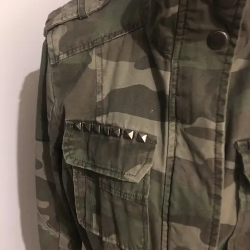 INC International Concepts Studded Camo Field Drawstring Jacket Womens Small Tan