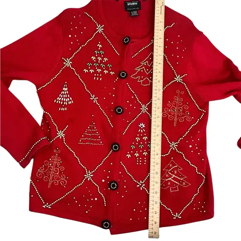 Christmas Red Cardigan with Festive Patterns Size M