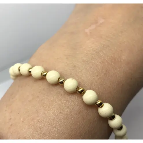 VTG DESIGNER NAPIER CREAM BEAD BALL GOLD TONE LOVELY BRACELET RARE JEWELRY 7"