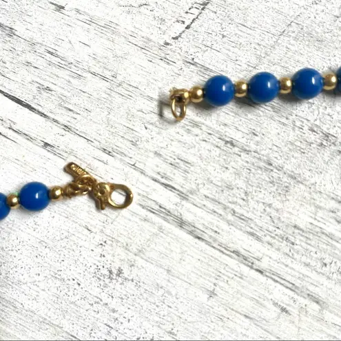 Monet  vintage Blue and gold tone beaded necklace