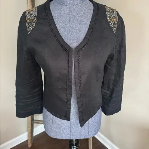 Harlowe $ Graham Harlowe & Graham NWOT 100% Linen Beaded Crop blazer