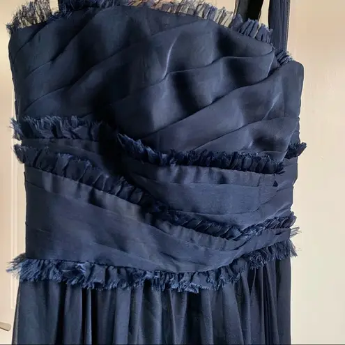 Monique Lhuillier Ruffle Evening Gown, Navy Blue, Size 4