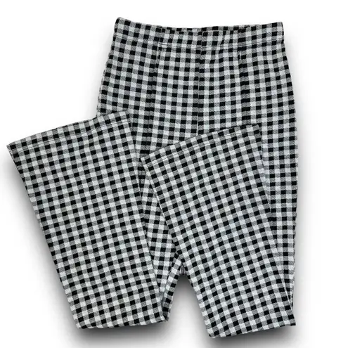 Mittoshop Womens Gingham Check Stretch Flare Pants High Waist Black White Small