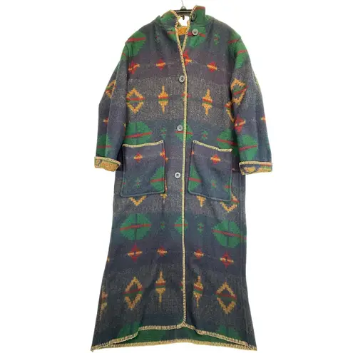 Woolrich Vtg Aztec Duster Coat Reversible Southwestern Blanket Long Cardigan M