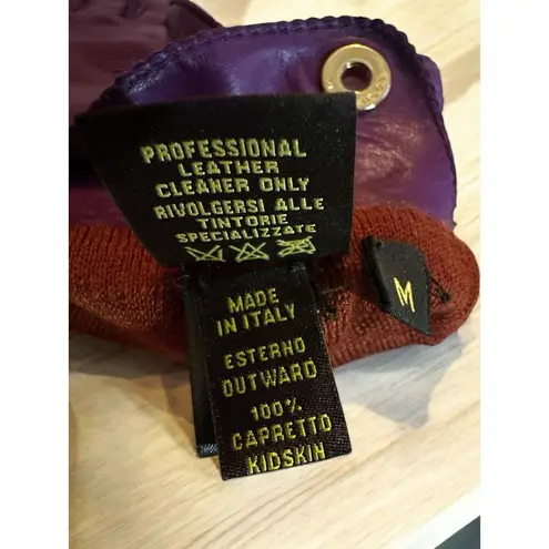 Loro Piana Purple Kidskin LEATHER/CASHMERE LINING GLOVES Med Made In Italy