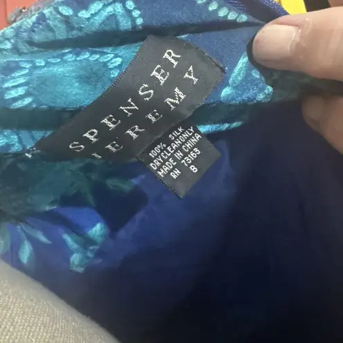 Spencer Jeremy Vtg Silk Slip Dress Womens Size 8 Blue Green Sarong Fairy Y2K