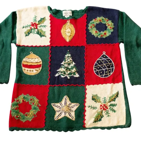 Carly St. Claire Vintage Ugly Christmas Sweater Women’s Large Beaded Knit in GUC Green