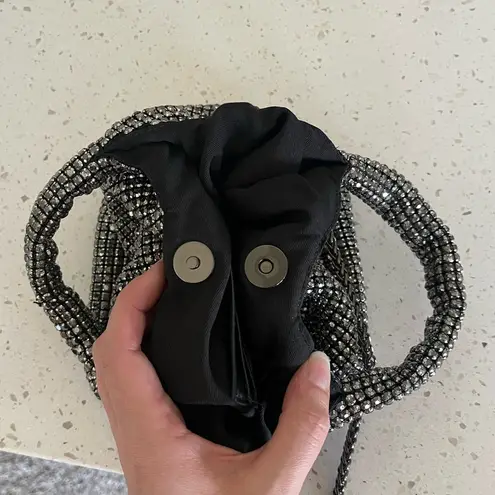 Madison West Silver Rhinestone Bucket/Crossbody Bag One Size