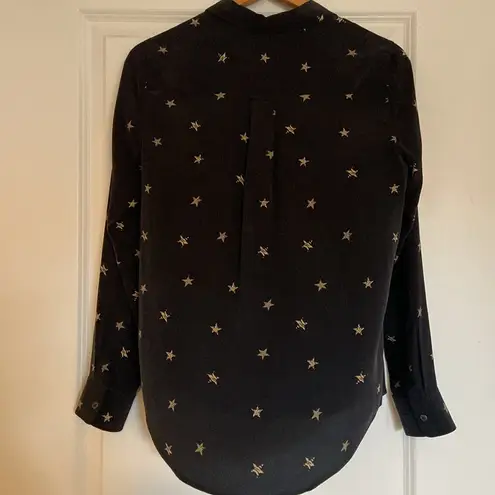 Rails Kate Silk Animal Stars Print Shirt (Sz Small) Black & Gold 100% Silk