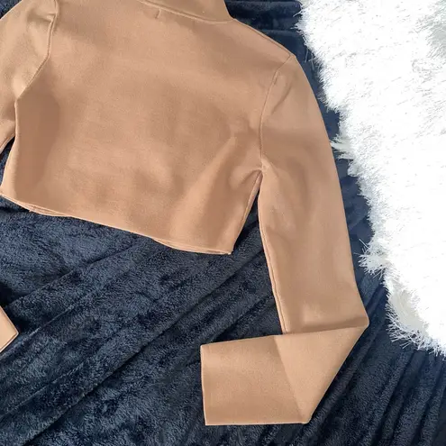 NICHOLAS Gael Cropped Crystal Long Sleeve Top in Nude Silver Size L