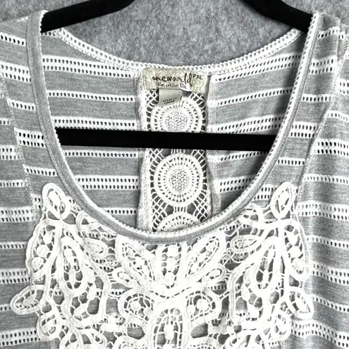 One World 2XL Gray White Boho Tunic Top Crochet Applique Sleeveless Summer