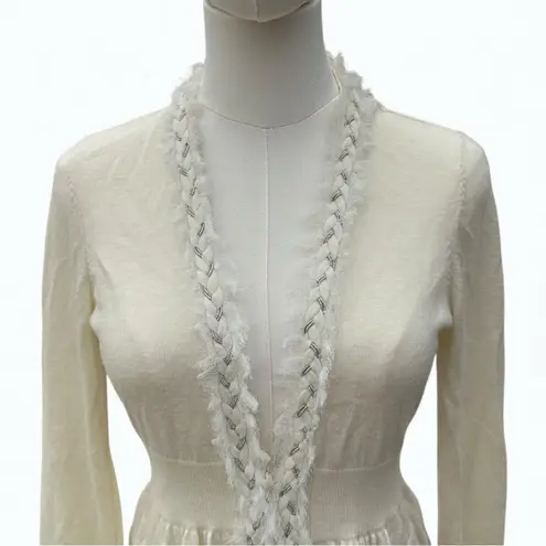 Rebecca Taylor Wool Blend Braided Trim Frizz Collar Cardigan Sweater S - Image 4