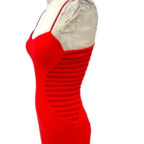 Halston Heritage Sleeveless Crepe Dress With Side Strips In Red Size 0