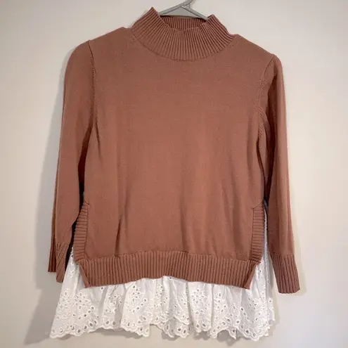 Roller Rabbit  cotton cashmere combination eyelet sweater fall mauve pink white thumbnail 2