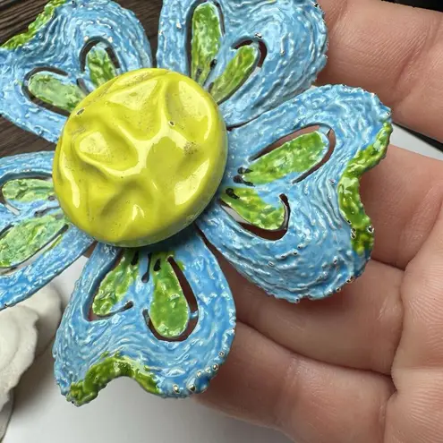 Enamel Metal Flower Brooch Pin Lot Of 2 Vintage