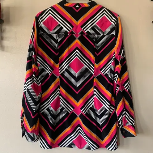 Cache Bright Colorful Striped Pullover V Neck Long sleeve Blouse Size M