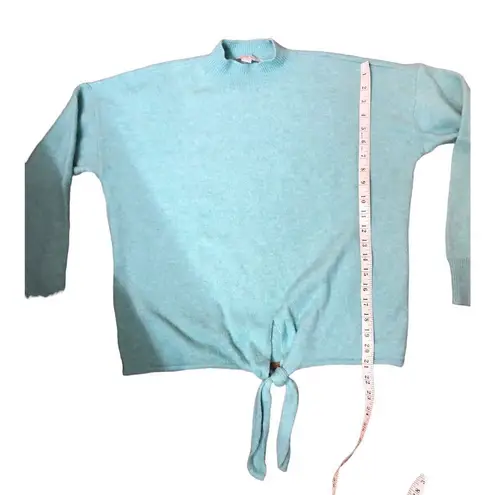 Loft  light turquoise wool blend front knot long sleeve sweater