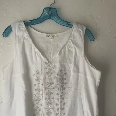 Laffaire Size Large White Cotton Cottage Peasant Boho Embroidered Top