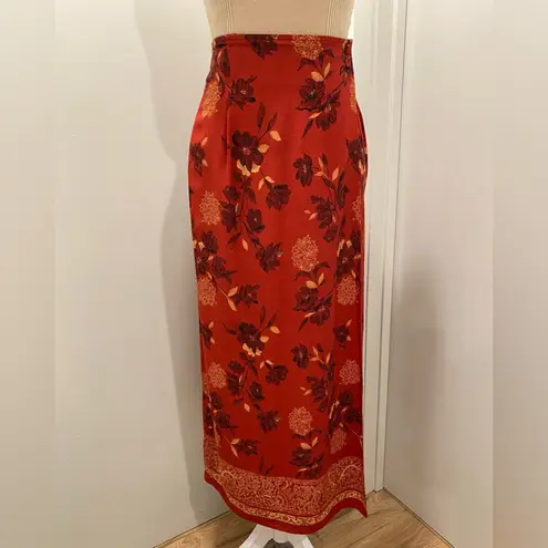 Sag Harbor VTG 90s Fairycore Red Floral Patterned Wrap Maxi Skirt - M